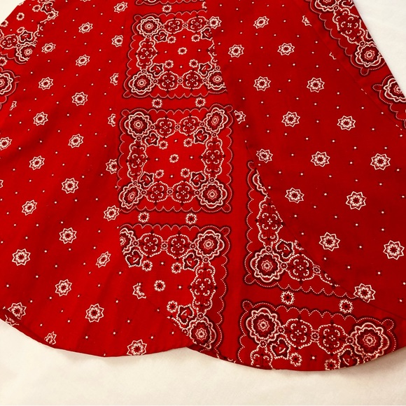 Vintage Cotton Canvas Patchwork Red Paisley Bandana Maxi Skirt - Picture 4 of 17